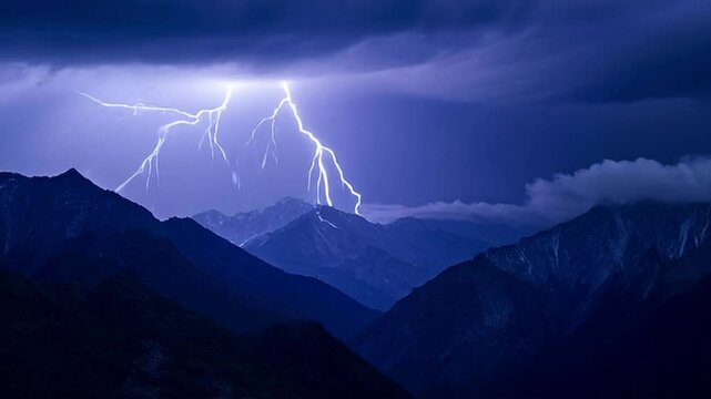 Time-lapse of Thunderstorm flashes with multiple bolts of lightning. 