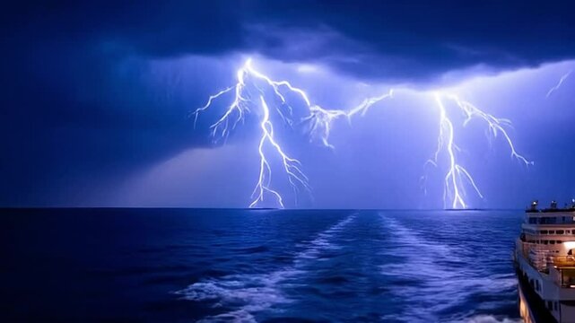 Time-lapse of Thunderstorm flashes with multiple bolts of lightning. 