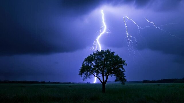Time-lapse of Thunderstorm flashes with multiple bolts of lightning. 