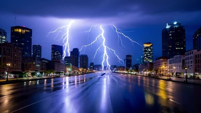 Time-lapse of Thunderstorm flashes with multiple bolts of lightning. 