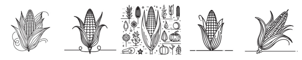 corn fruit vector continuous line style