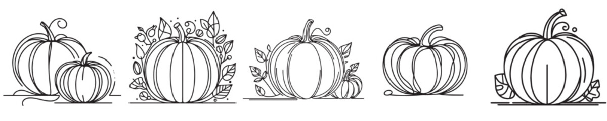 pumpkin fruit vector continuous line style