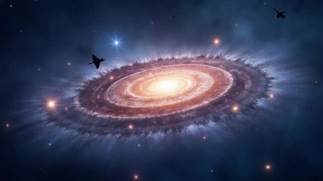 Traveling through a galaxy and star fields in deep space.
