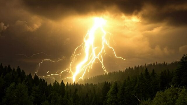 Time-lapse of Thunderstorm flashes with multiple bolts of lightning. 