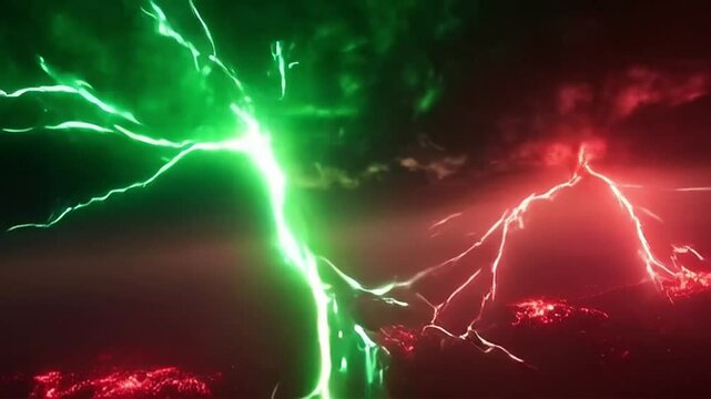 Time-lapse of Thunderstorm flashes with multiple bolts of lightning. 