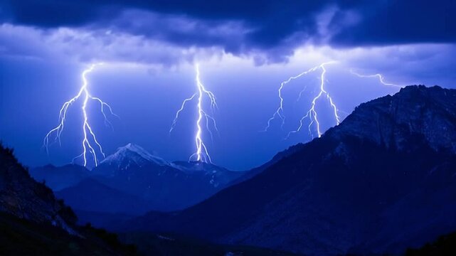 Time-lapse of Thunderstorm flashes with multiple bolts of lightning. 
