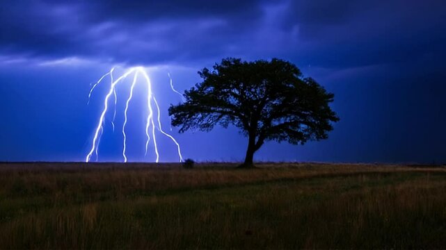Time-lapse of Thunderstorm flashes with multiple bolts of lightning. 
