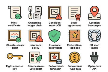 Visual representation of blockchain and smart contract concepts in a digital landscape with various icons