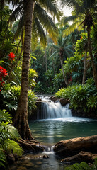 waterfall in tropical jungle