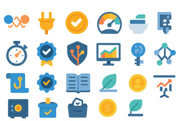 Visual representation of various technology and business icons showcasing efficiency and progress in digital solutions