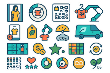 Illustration of digital apparel management and sustainability concepts in a modern workspace environment