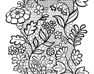 Black Vintage Lace Trim. Seamless Decorative Border Pattern