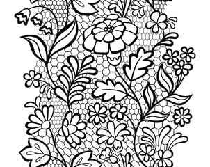 Black Vintage Lace Trim. Seamless Decorative Border Pattern