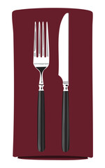 Vector Illustration of Romantic Tableware on Dark Red Fabric
