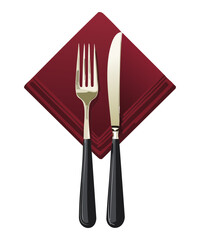 Elegant Red Napkin with Fork and Knife - Vector Illustration