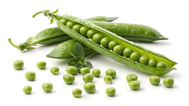Perfect green peas in pod isolated on white background.
