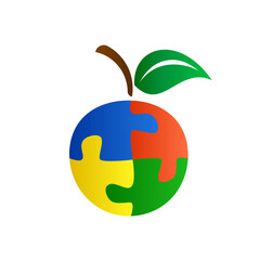 Abstract fruit jigsaw puzzle design flat. Colorful vector isolated on white background.	