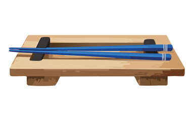 Blue Chopsticks on Wooden Kitchen Tray - Vector Illustration