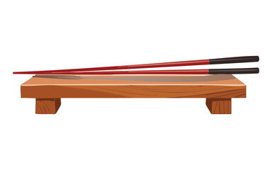 Restaurant Chopstick Utensils on Wooden Tray - Vector Illustration