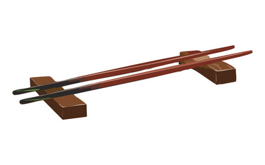 Brown Chopsticks on Square Block - Vector Illustration