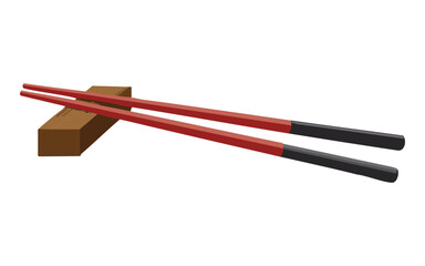 Red-Black Chopsticks on Compact Stand - Vector Illustration