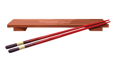 Chopsticks on Flat Wooden Rest - Vector Illustration