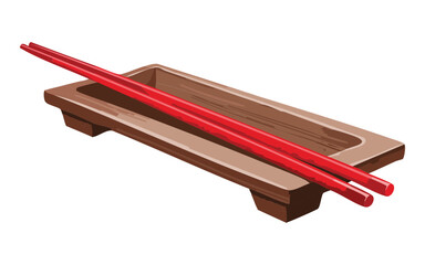 Chopsticks Resting on Rest Tray - Vector Illustration