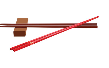 Vetor Illustration of Red Chopsticks on Wooden Holder

