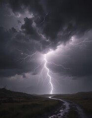 Turbulent, leaden sky; forked lightning illuminates the gloom ,  stormy,  shadow,  weather event