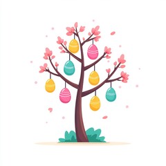 Fototapeta premium spring tree with hanging Easter eggs 
