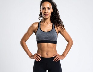 Fototapeta premium Mujer Fitness en Ropa Deportiva Blanca - Abdominales, Cuerpo Tonificado, Salud