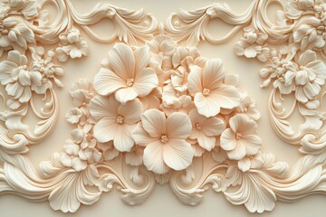 Ornate floral design on a light beige background.
