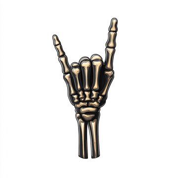 skeleton hand making rock sign