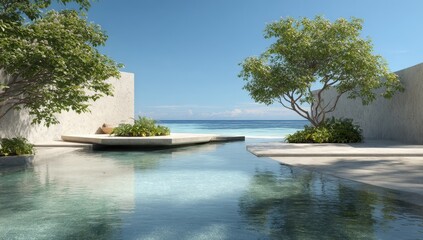 Serene Infinity Pool with Ocean View and Lush Greenery