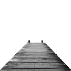 Fototapeta premium Lonely pier extending into foggy waters under a vast white sky, Lonely Pier A Foggy View, Transparent background