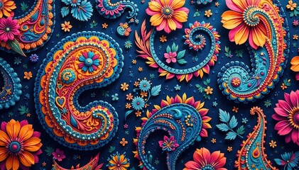 Intricate paisley pattern, flowing seamlessly across surface, repeating, swirl