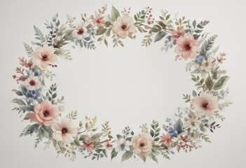 Delicate watercolor floral wreath, petal patterns  White background ,  buds,  elegant
