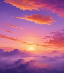 Fototapeta premium Dreamy sunset sky, abstract watercolor blend of orange and purple hues , purple, mood
