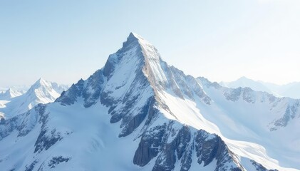 Obraz premium Snow-covered mountain peak, pristine white background, outdoor, ice, background