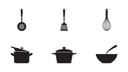 Kitchen utensils icons cooking tools silhouettes