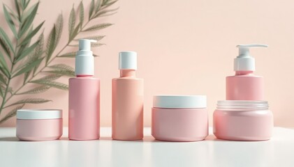 Various cosmetic containers on pristine white, mockup, luxury