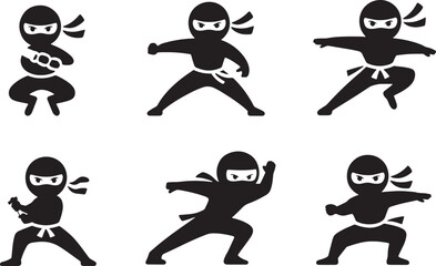 Six silhouettes of ninjas in action poses © Laila