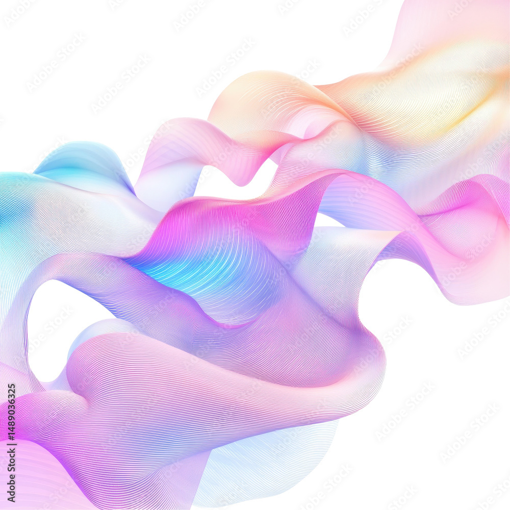 Poster vibrant holographic gradient wave flowing gracefully against a clean white background, holographic g