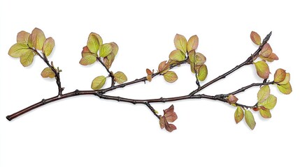 Delicate spring branch with emerging foliage.