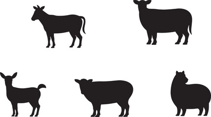 Farm animals silhouettes goat sheep lamb deer