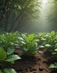 Vibrant green foliage cradles delicate coffee seedlings ,  robusta,  fertile