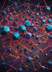 Vibrant interconnected geometric shapes forming a network , hue, texture, nodes