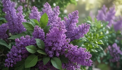 Vibrant lilac bouquet, lush greenery, bokeh effect , texture, illustration, bouquet