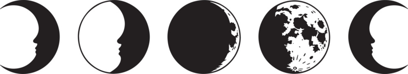 Moon phases cycle silhouette illustration graphic