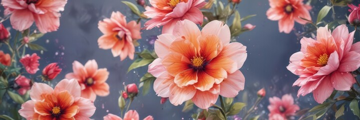 Vibrant watercolor blooms, lush petals, artistic splash ,  lush,  vibrant